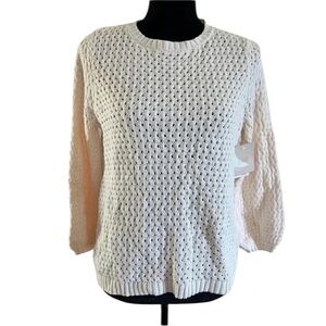 14th & Union Women’s Cream Crewneck Crochet Woven Sweater Small Petite NWT